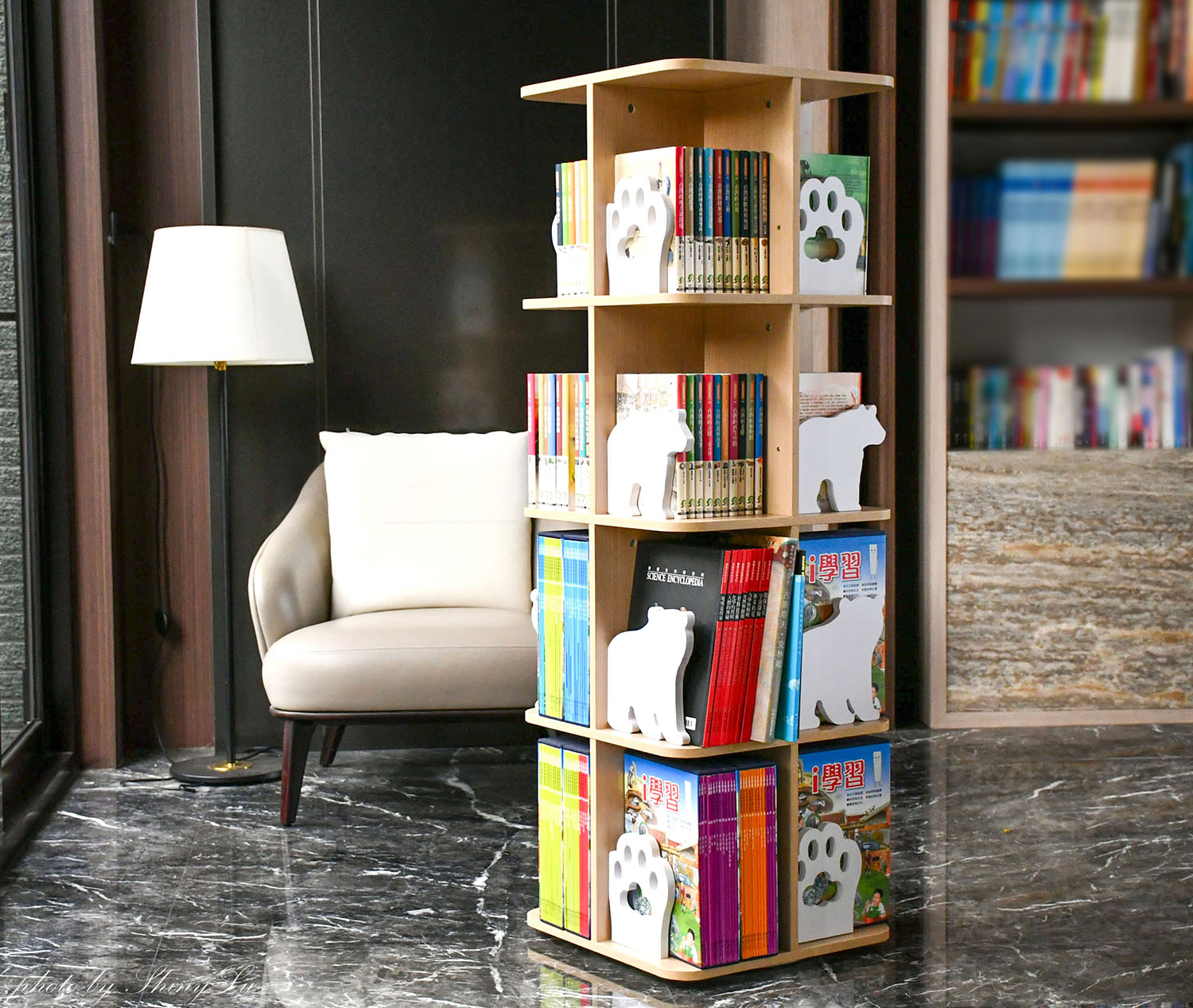 旋轉書架好用嗎【jolly小熊旋轉書櫃】早鳥限量買就送小朋友單人閱讀沙發